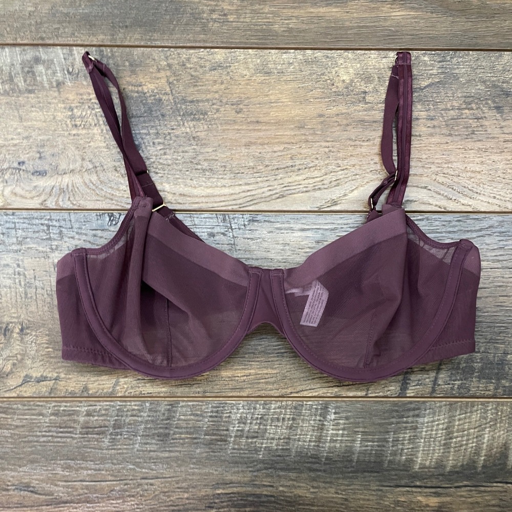 Auden Plum Purple Mesh Unlined Demi Coverage Underwire Bra 36C Sheer Loungewear